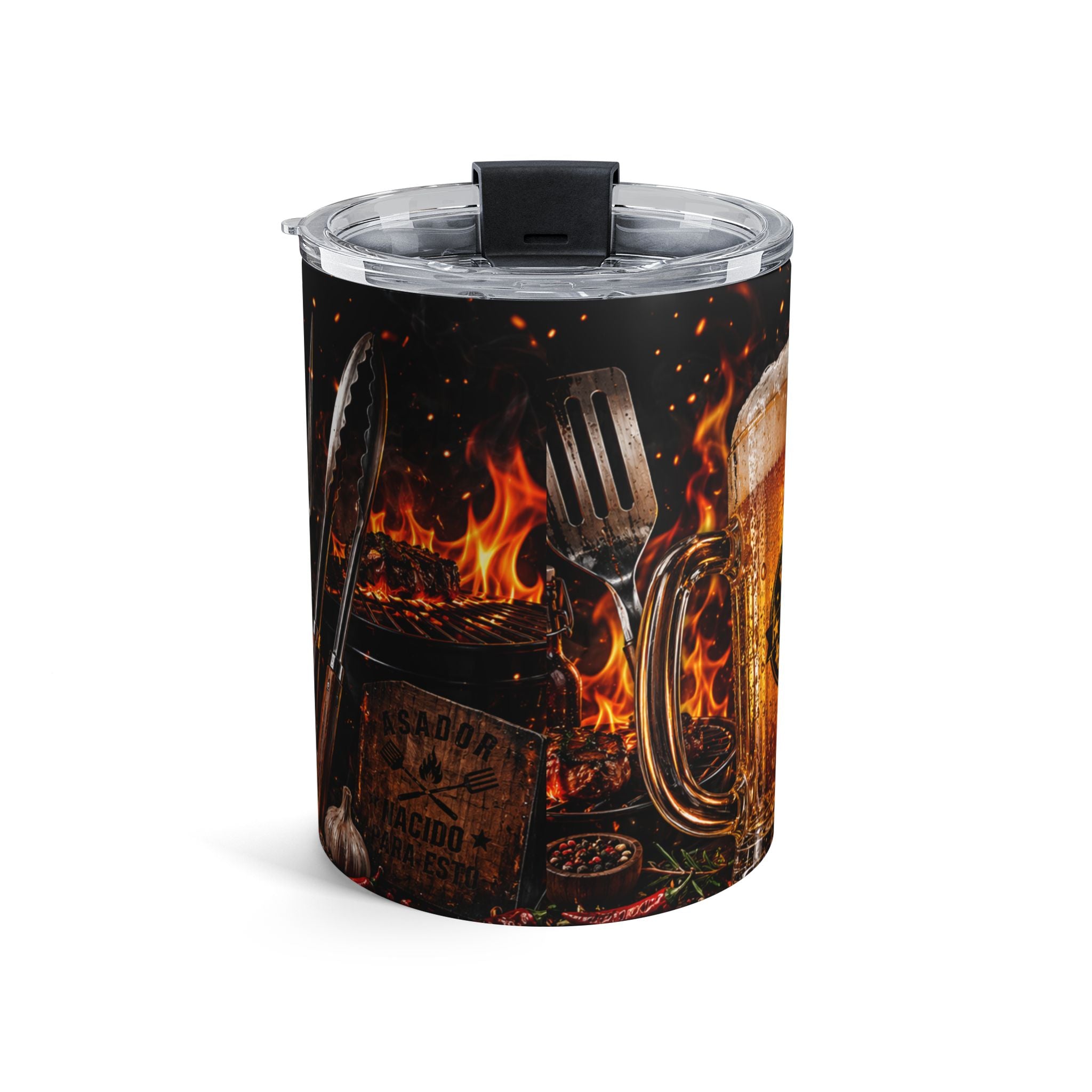 Papa Hasta el Fondo 10oz Tumbler – BBQ Grillmaster Stainless Travel Cup