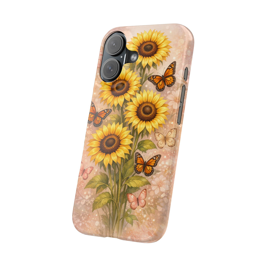 Sunflower & Monarch Slim Phone Case — Floral Butterflies Protective Cover