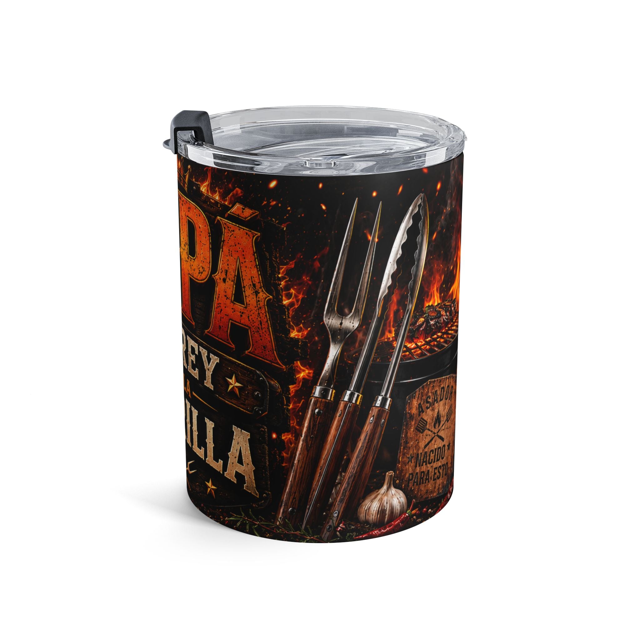 Papa El Rey de la Parrilla 10oz Tumbler — Insulated BBQ Lover’s Coffee Cup