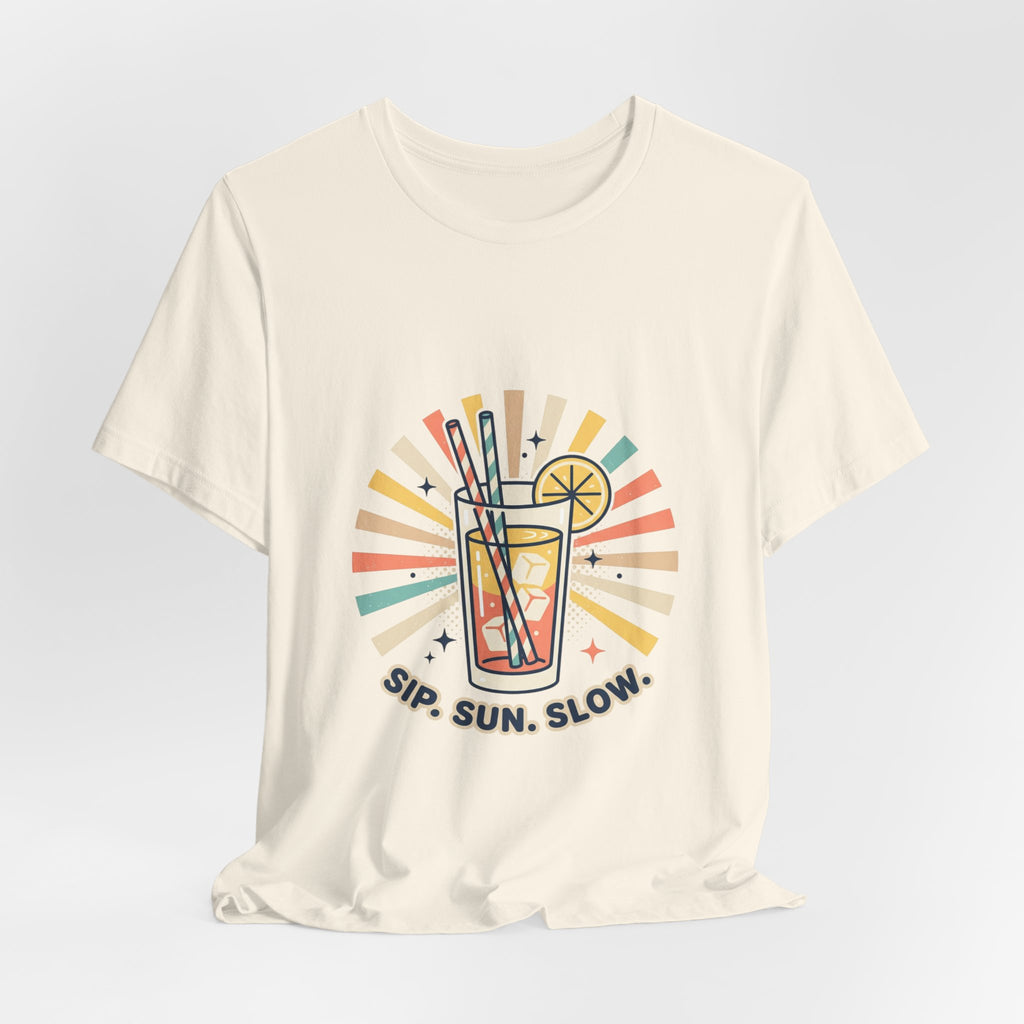 Sip Sun Slow Tee | Summer Aesthetic, Coastal Vibes, Retro Pastel