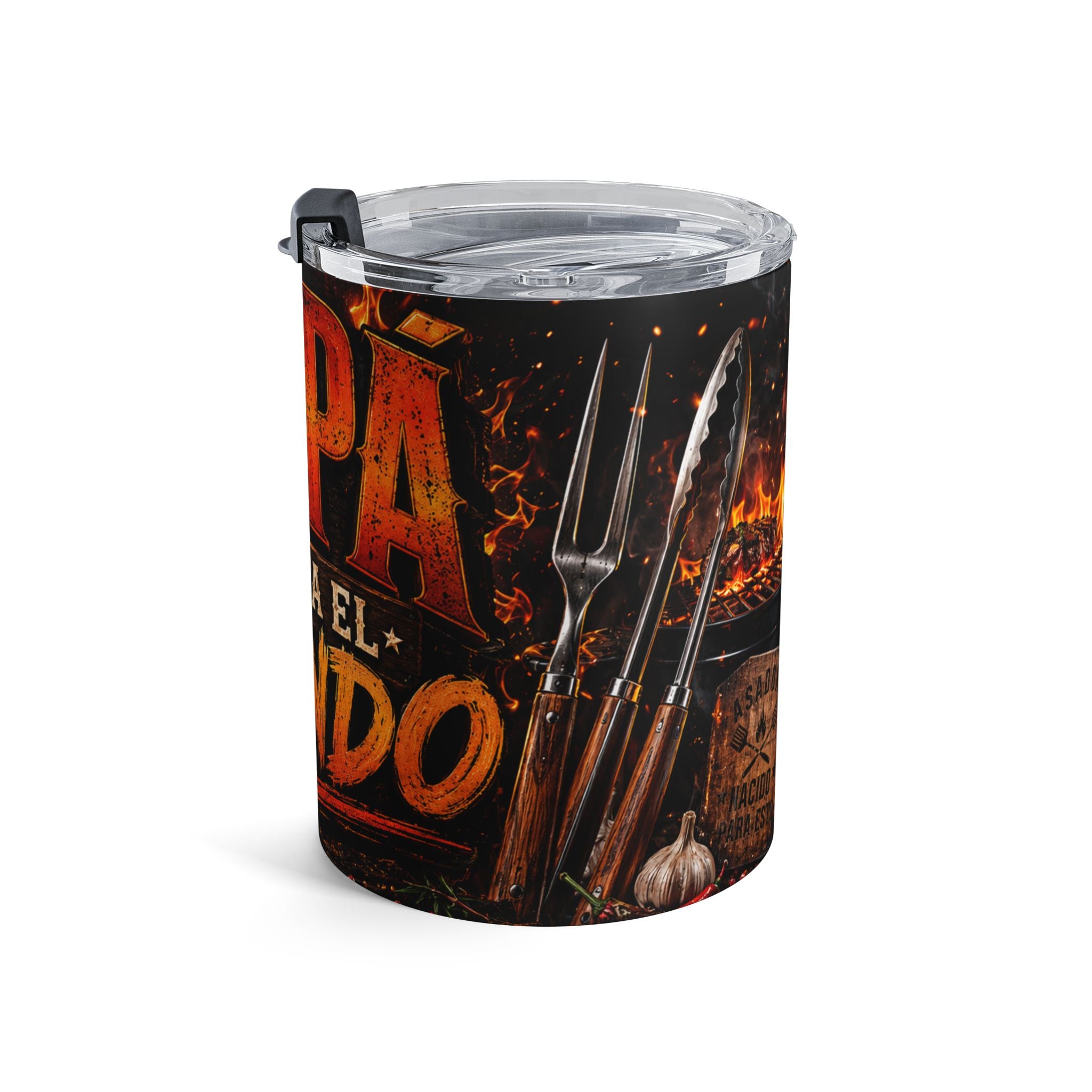 Papa Hasta el Fondo 10oz Tumbler – BBQ Grillmaster Stainless Travel Cup