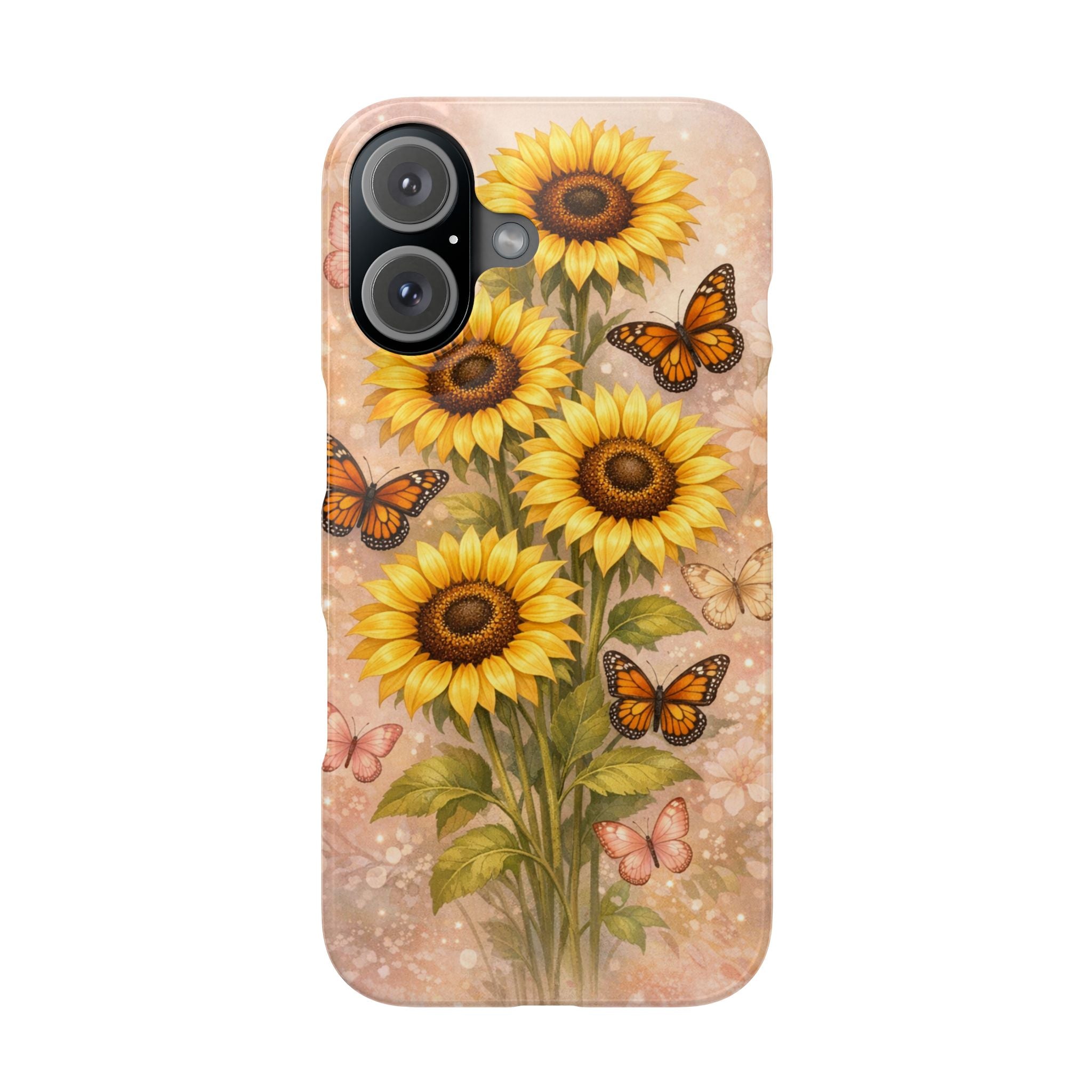 Sunflower & Monarch Slim Phone Case — Floral Butterflies Protective Cover
