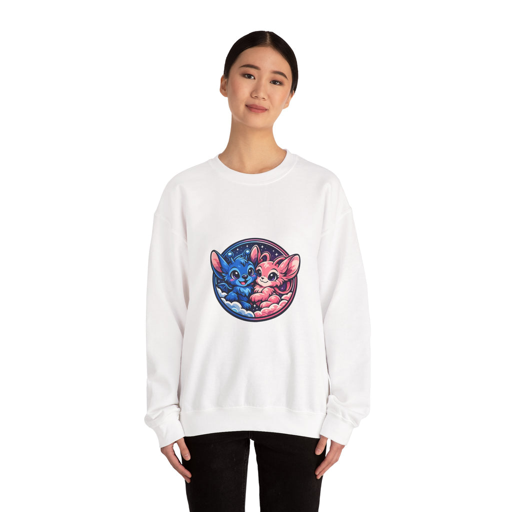 Cute Yin Yang Kittens Crewneck Sweatshirt — Blue & Pink Moon Cat Design