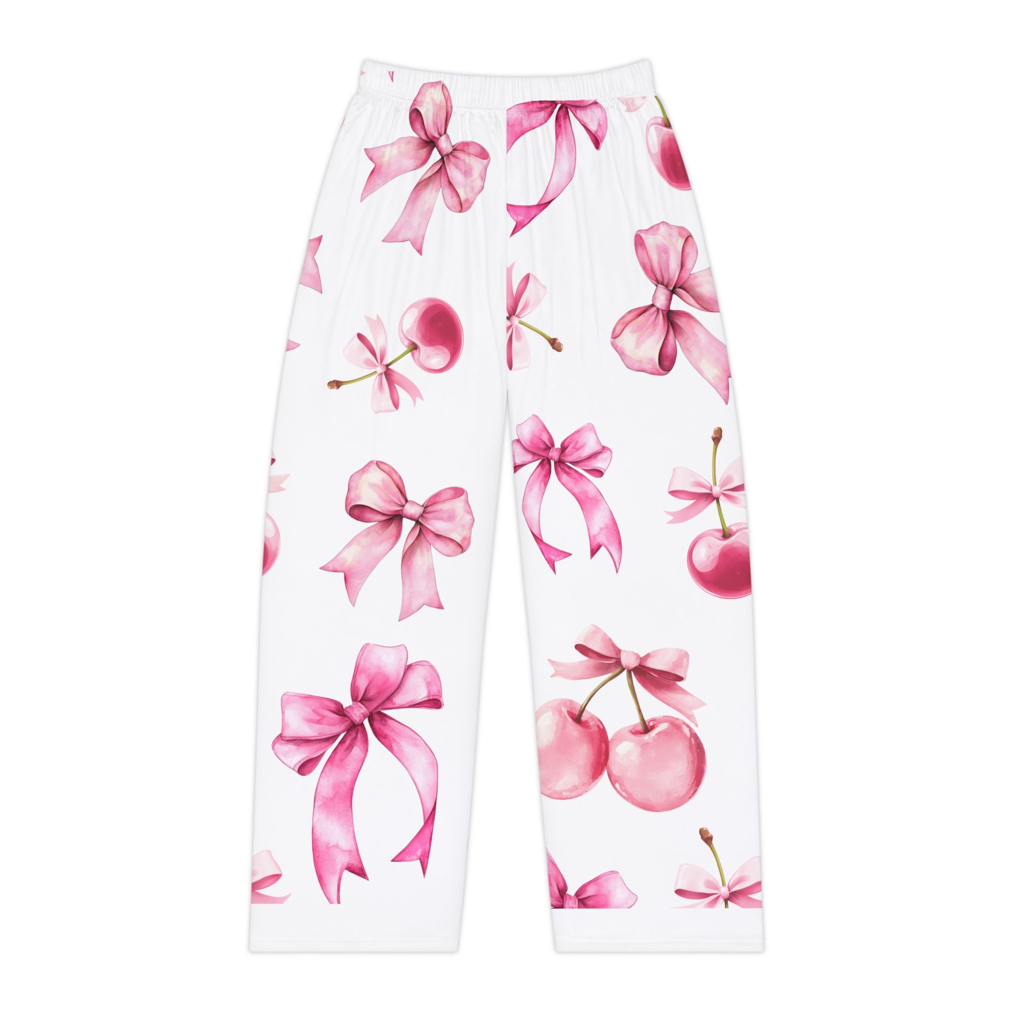 Cherry & Pink Bow Pajama Pants — Women's Cozy All-Over Print Lounge Pants