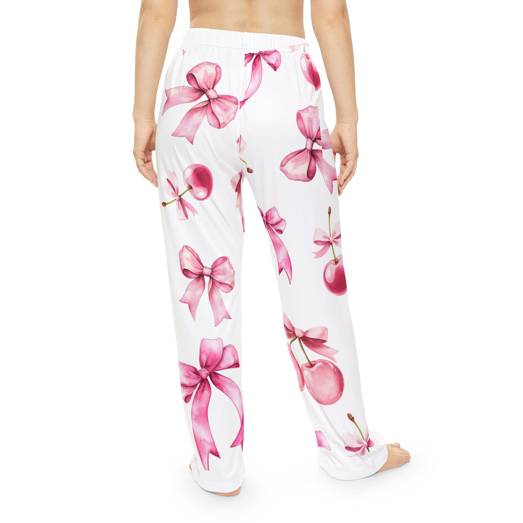 Cherry & Pink Bow Pajama Pants — Women's Cozy All-Over Print Lounge Pants