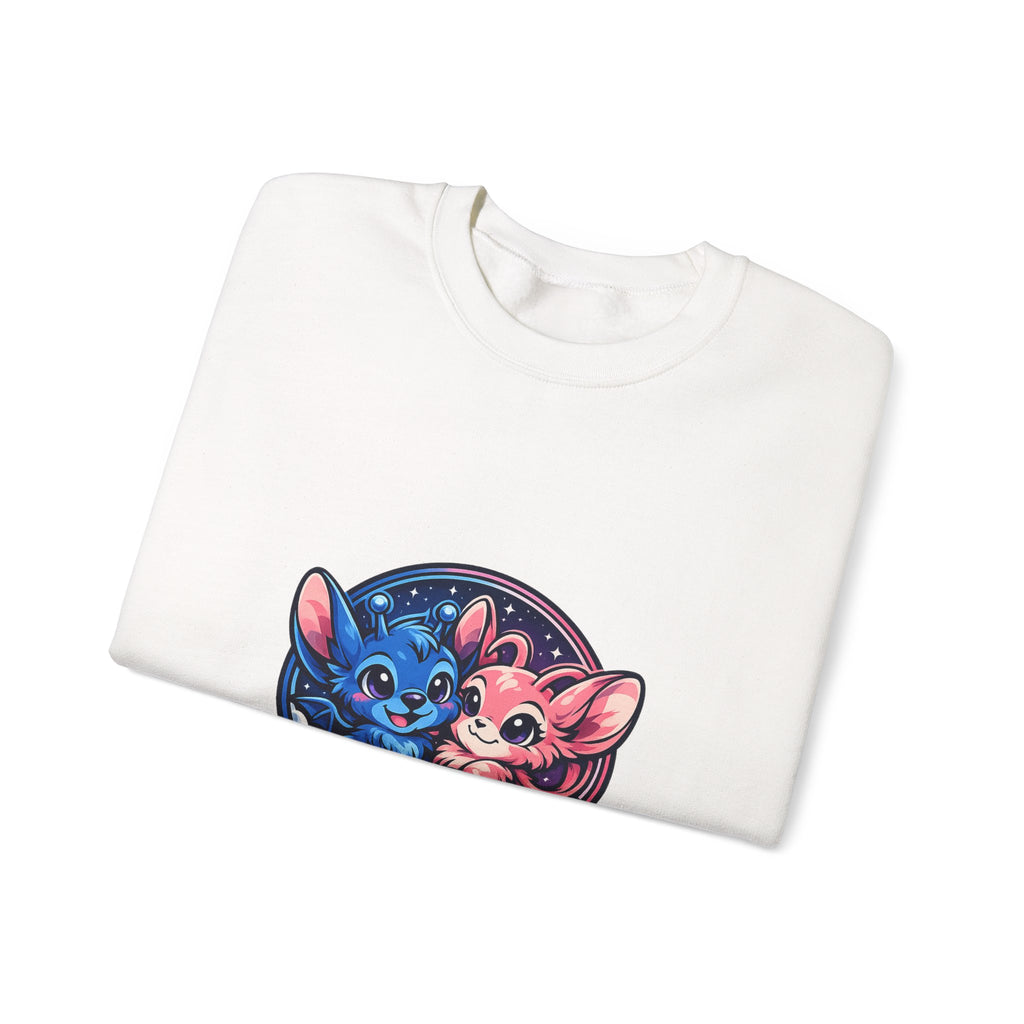 Cute Yin Yang Kittens Crewneck Sweatshirt — Blue & Pink Moon Cat Design