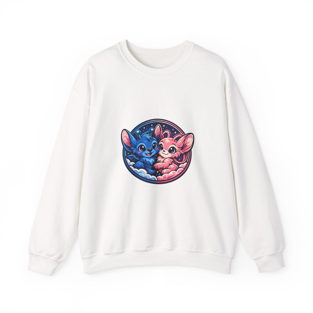 Cute Yin Yang Kittens Crewneck Sweatshirt — Blue & Pink Moon Cat Design
