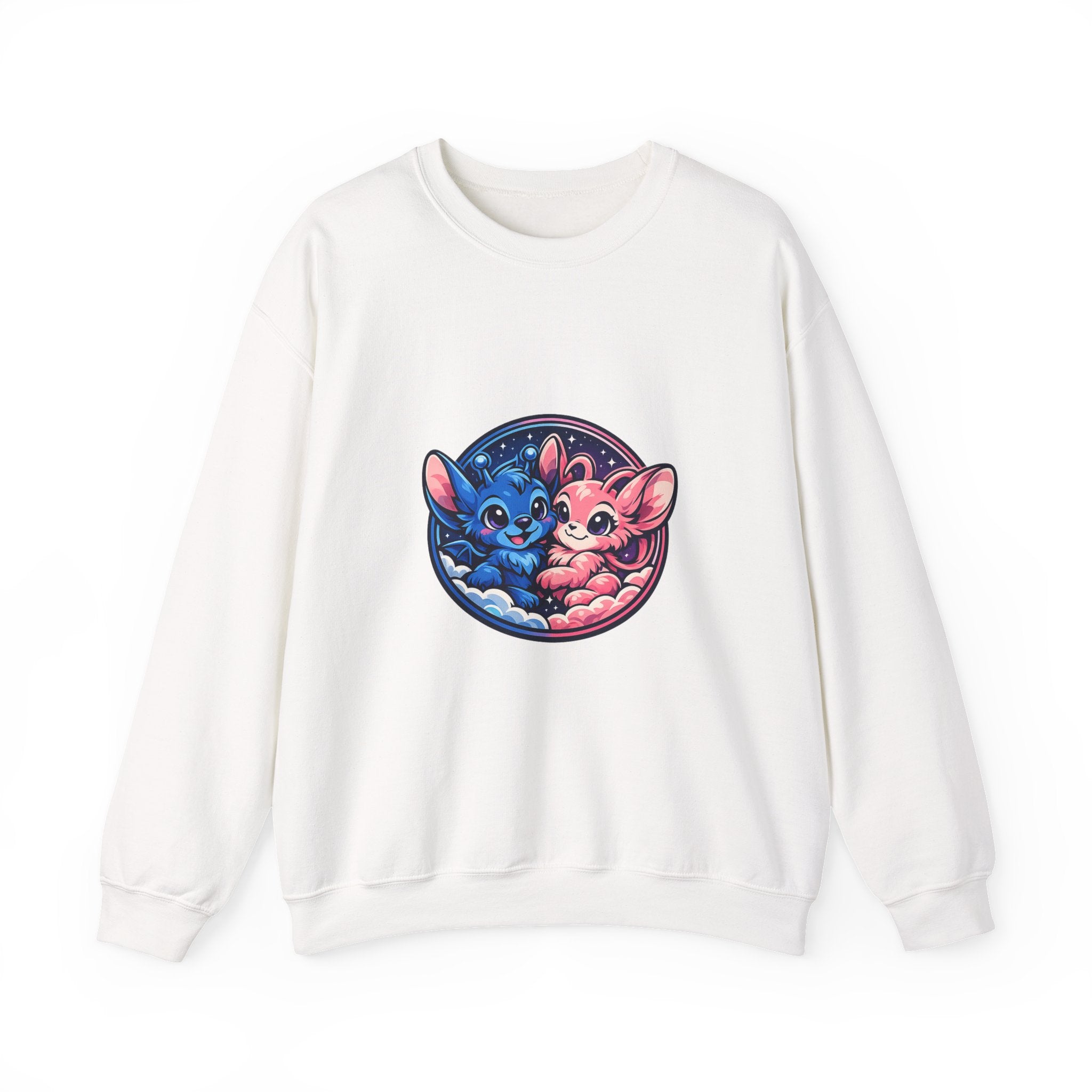 Cute Yin Yang Kittens Crewneck Sweatshirt — Blue & Pink Moon Cat Design